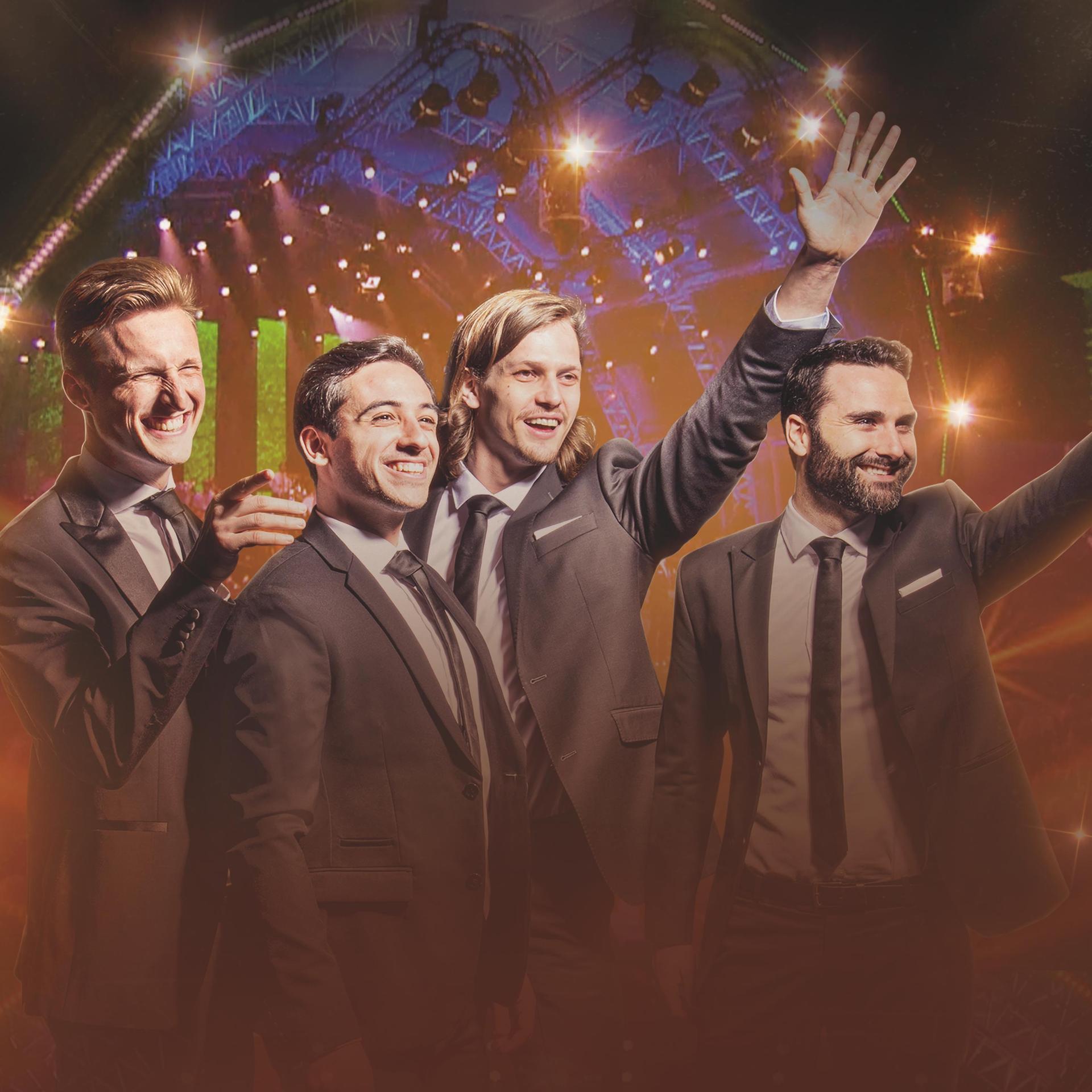 The Dutch Tenors, Promotiefoto van The Dutch Tenors - 4 leden tegen feestelijke achtergrond