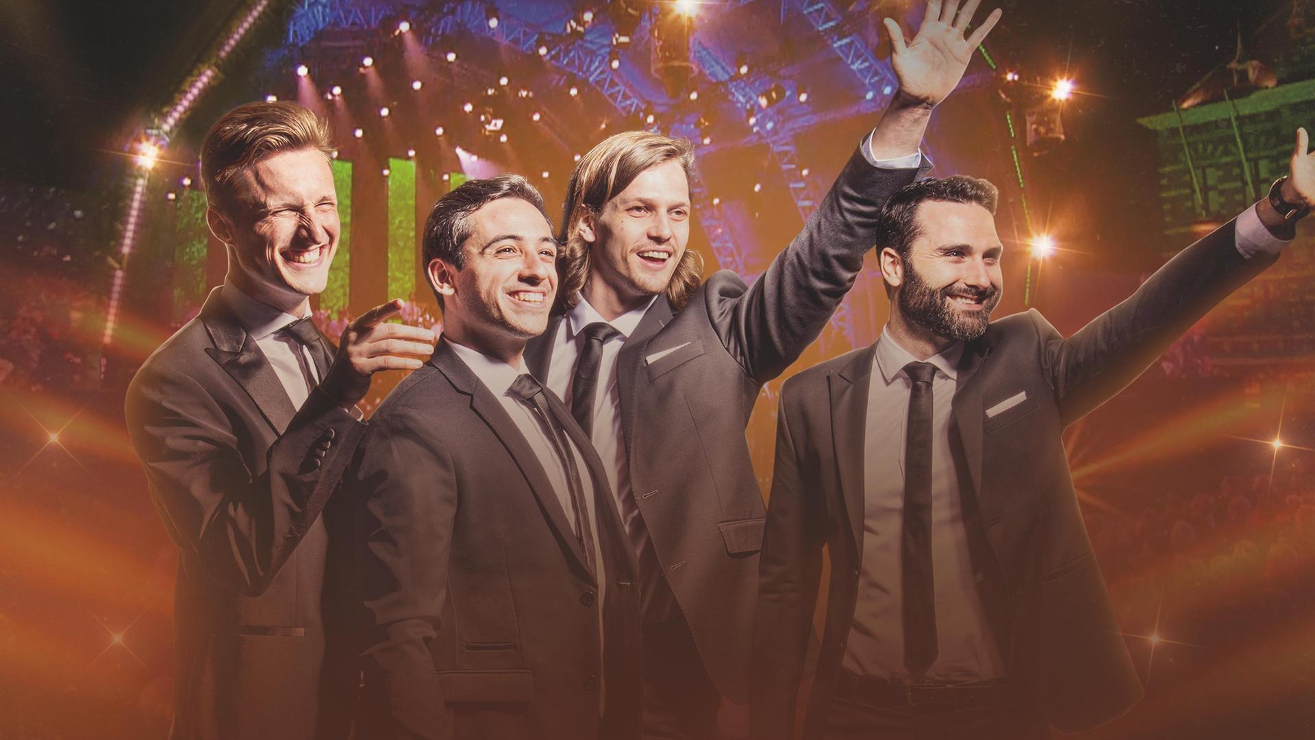 The Dutch Tenors, Promotiefoto van The Dutch Tenors - 4 leden tegen feestelijke achtergrond