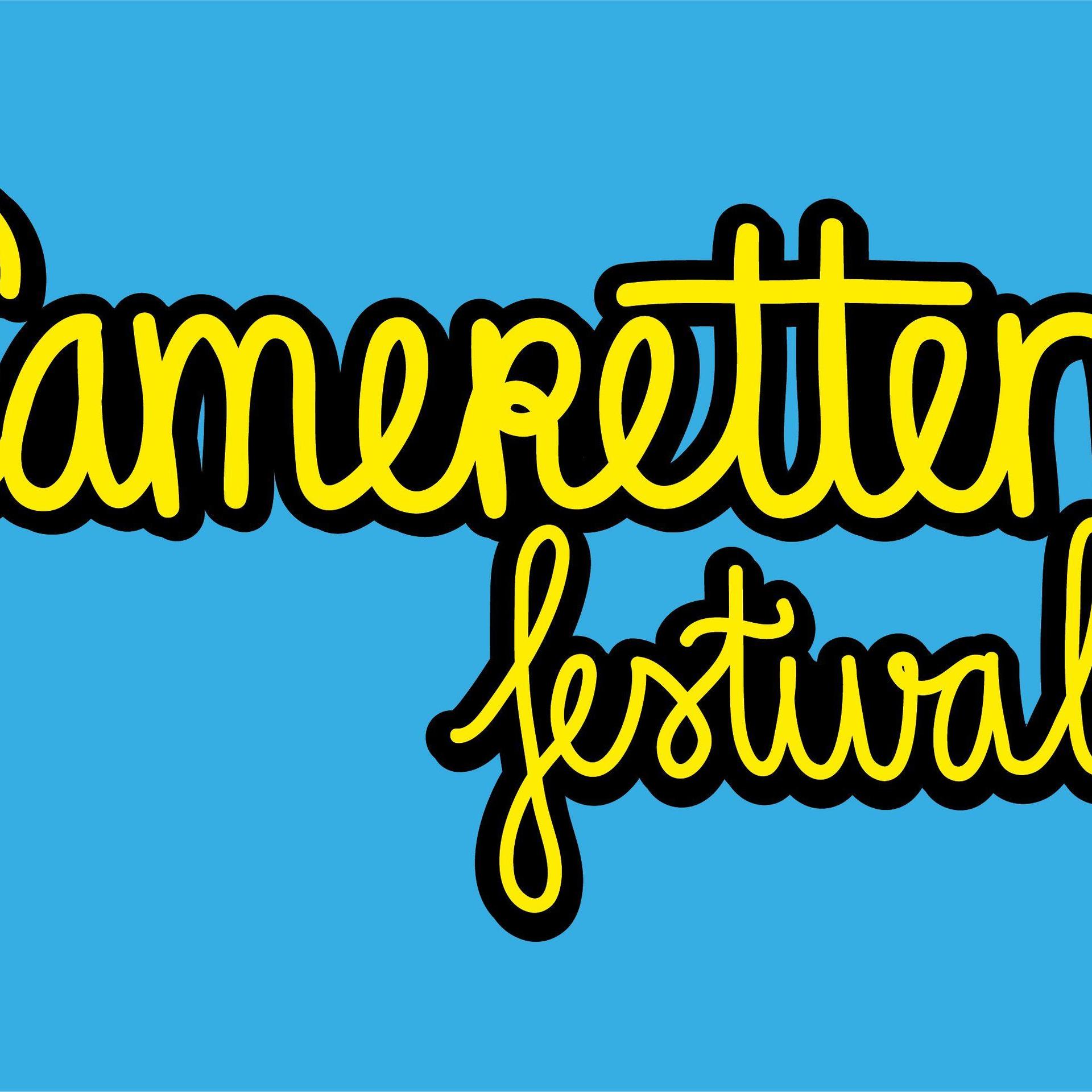 Cameretten, Logo van het Cameretten Festival in gele letters op lichtblauwe achtergrond
