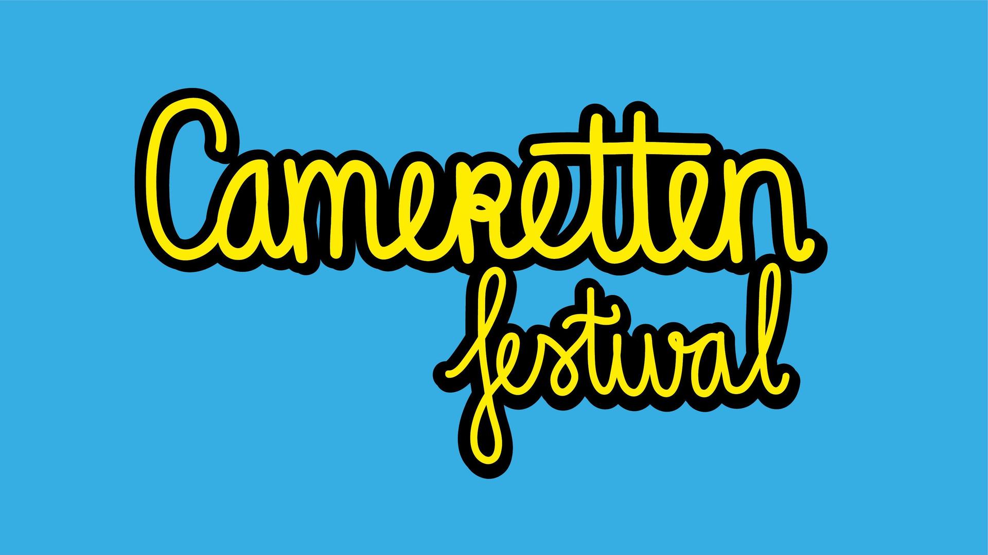 Cameretten, Logo van het Cameretten Festival in gele letters op lichtblauwe achtergrond