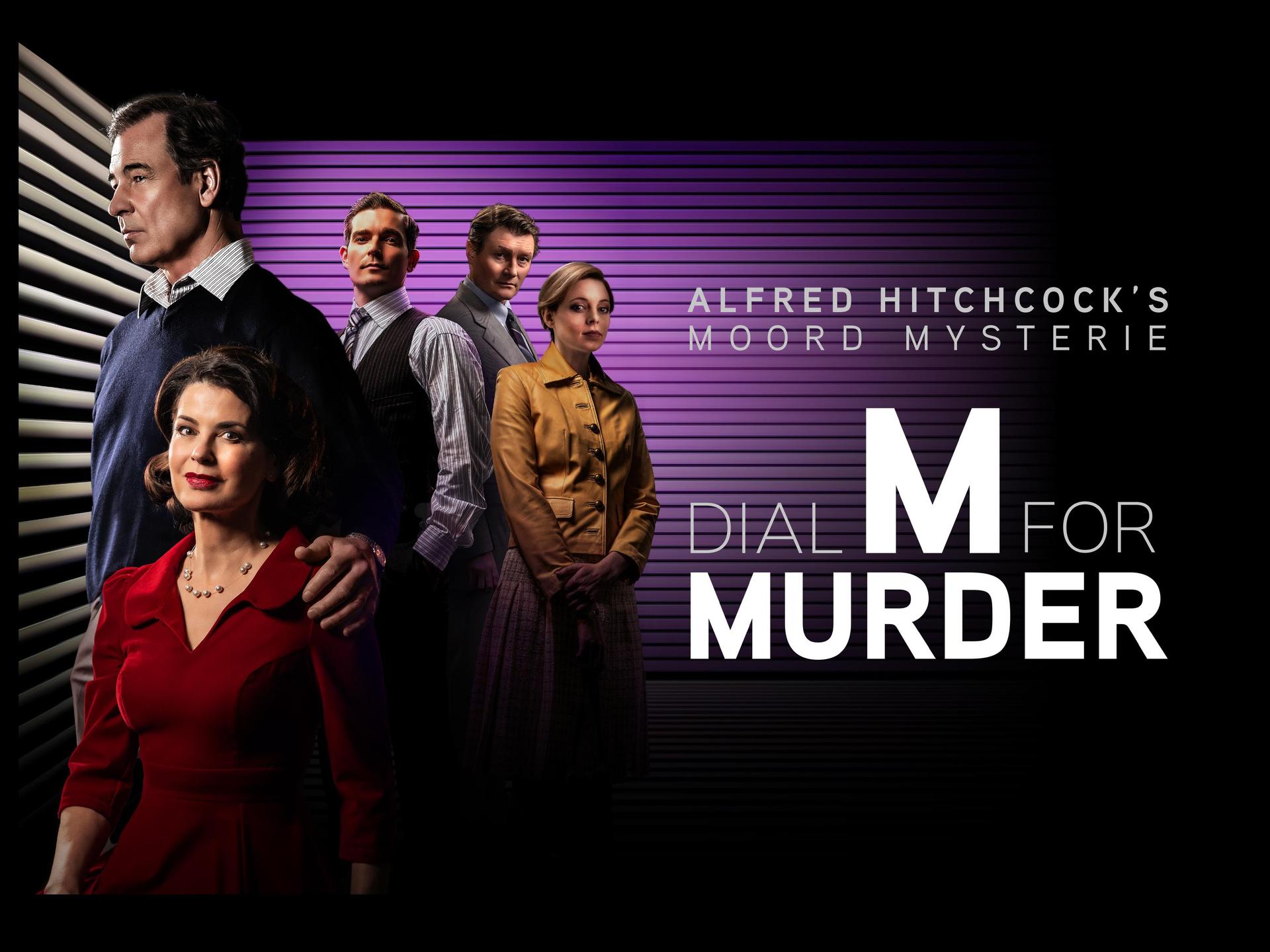 Hitchcock's Dial M for Murder, Promotiefoto van Dial M for Murder met daarop de 5 castleden in een kamer met lamellen