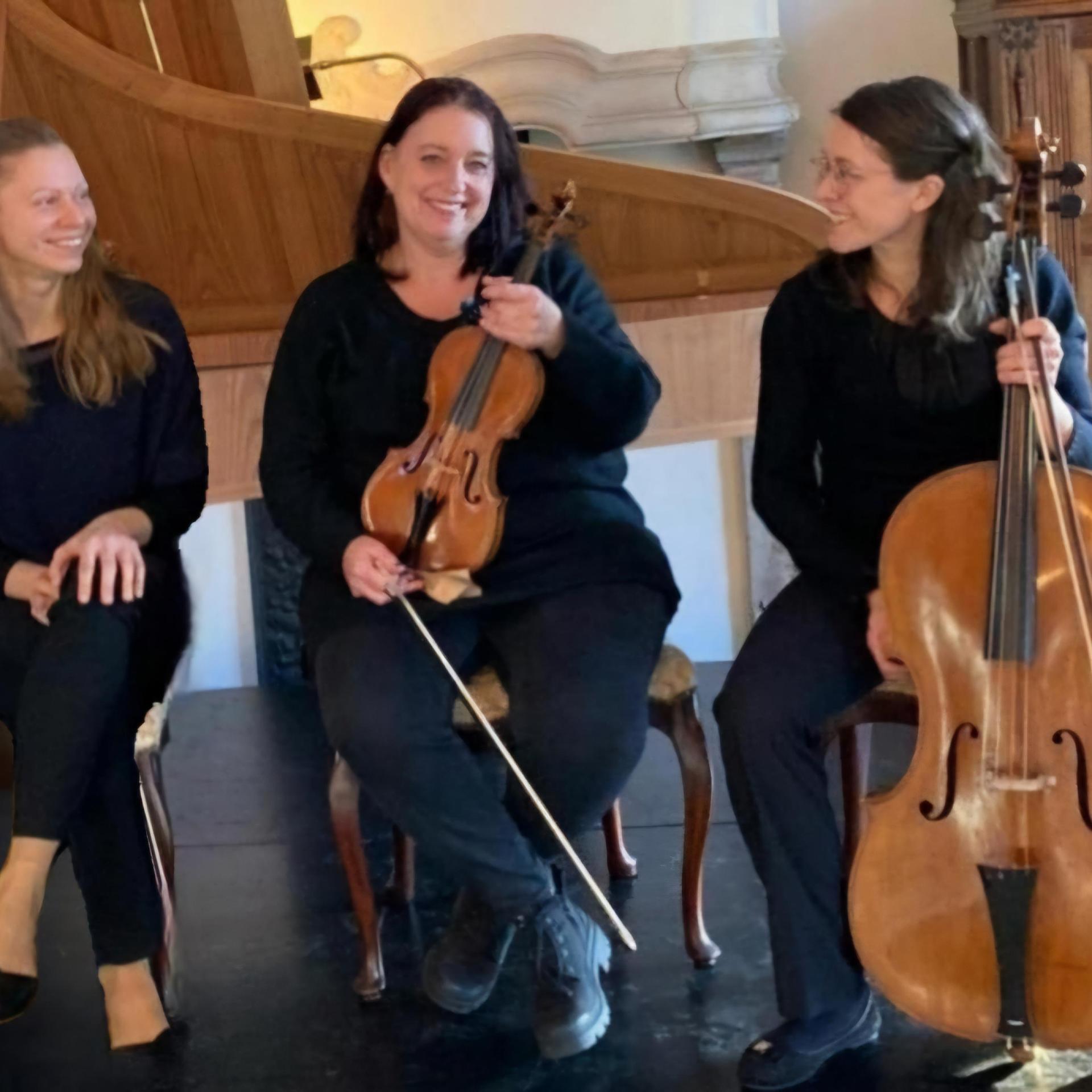 Ensemble Più Corde, Foto van trio Piu Corde met hun instrumenten