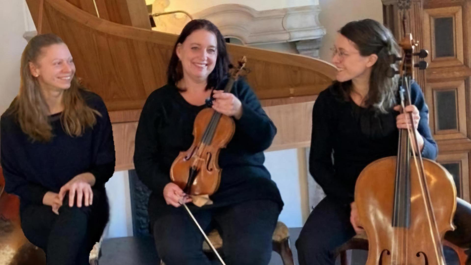 Ensemble Più Corde, Foto van trio Piu Corde met hun instrumenten