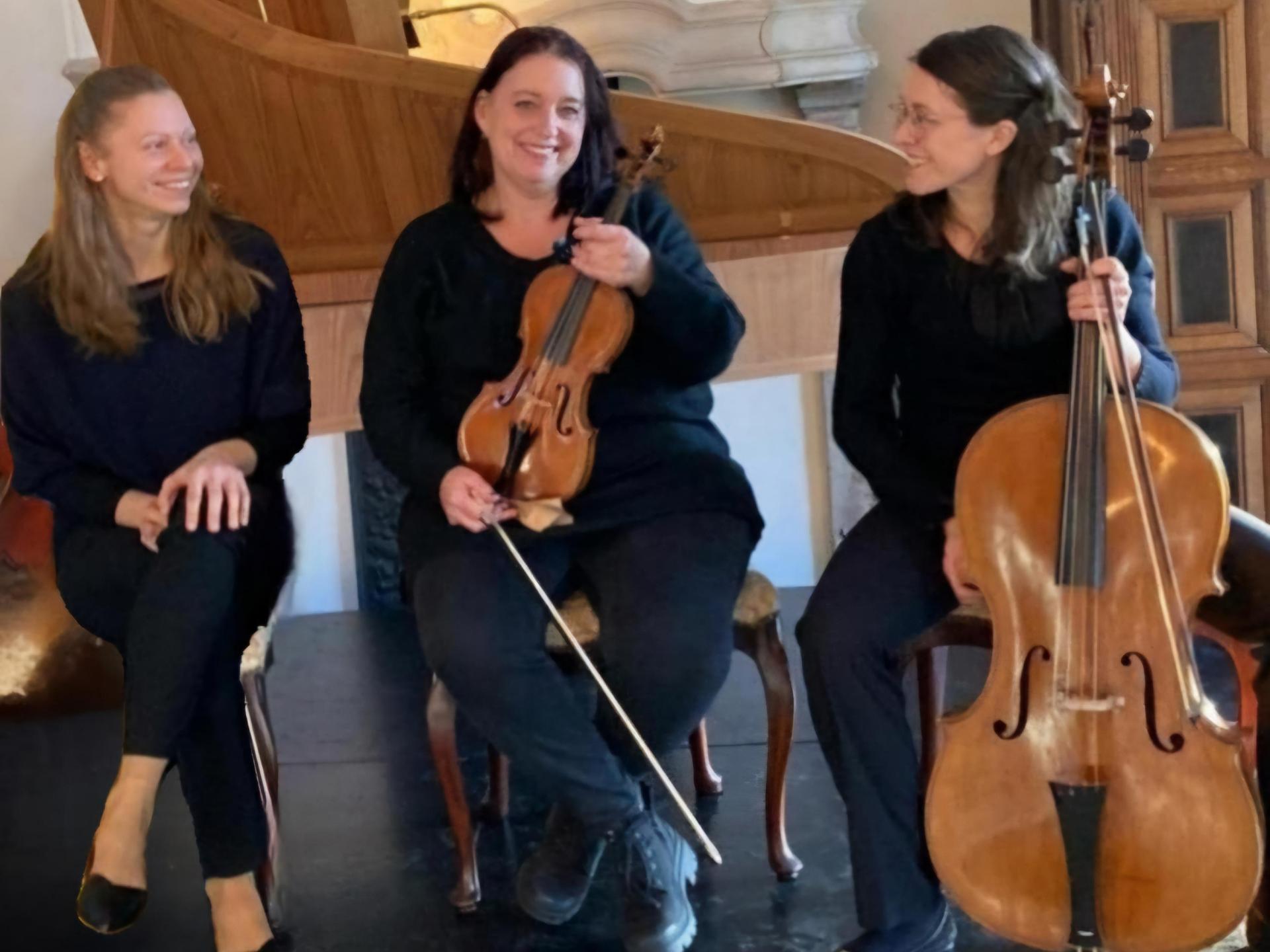 Ensemble Più Corde, Foto van trio Piu Corde met hun instrumenten