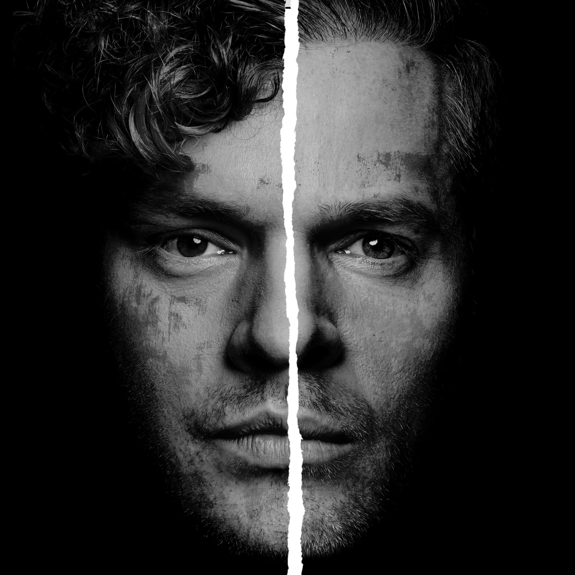 Soldaat in verzet, Promotiefoto van Soldaat in Verzet met 2 halve gezichten die samen 1 gezicht vormen