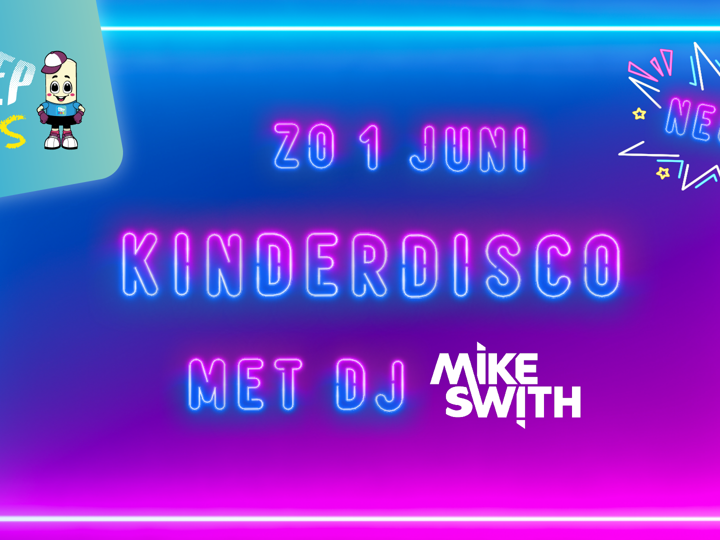 Kinderdisco, Kinderdisco met Dj Mike Swith op zondag 1 juni 2025.