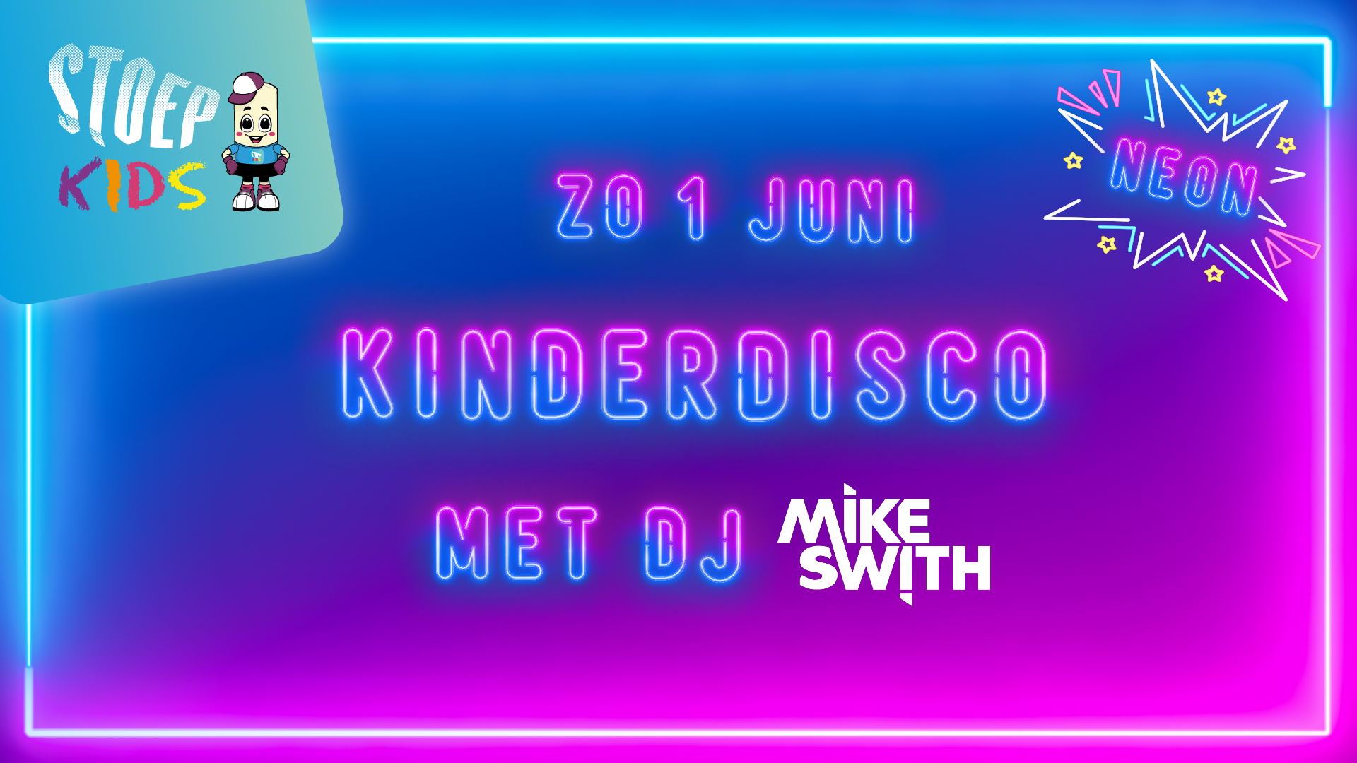 Kinderdisco, Kinderdisco met Dj Mike Swith op zondag 1 juni 2025.