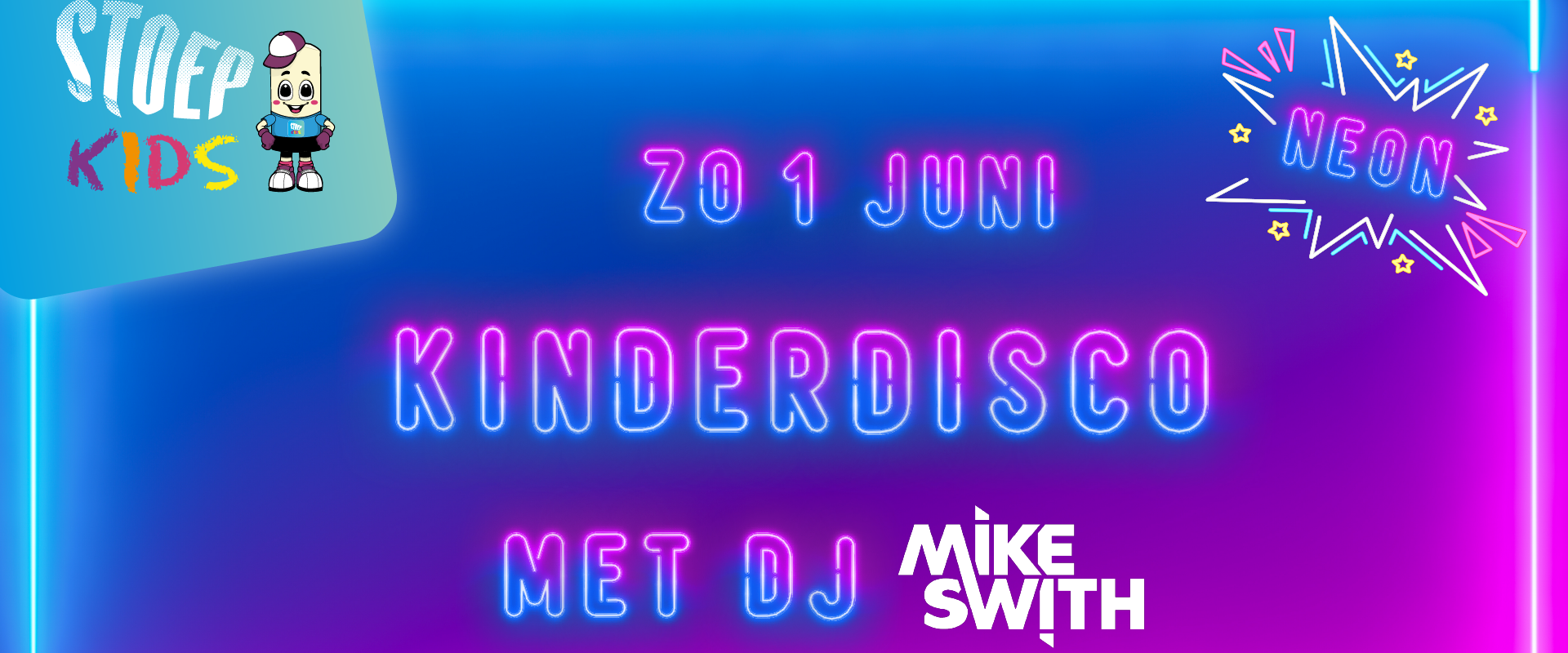 Kinderdisco met Dj Mike Swith op zondag 1 juni 2025.