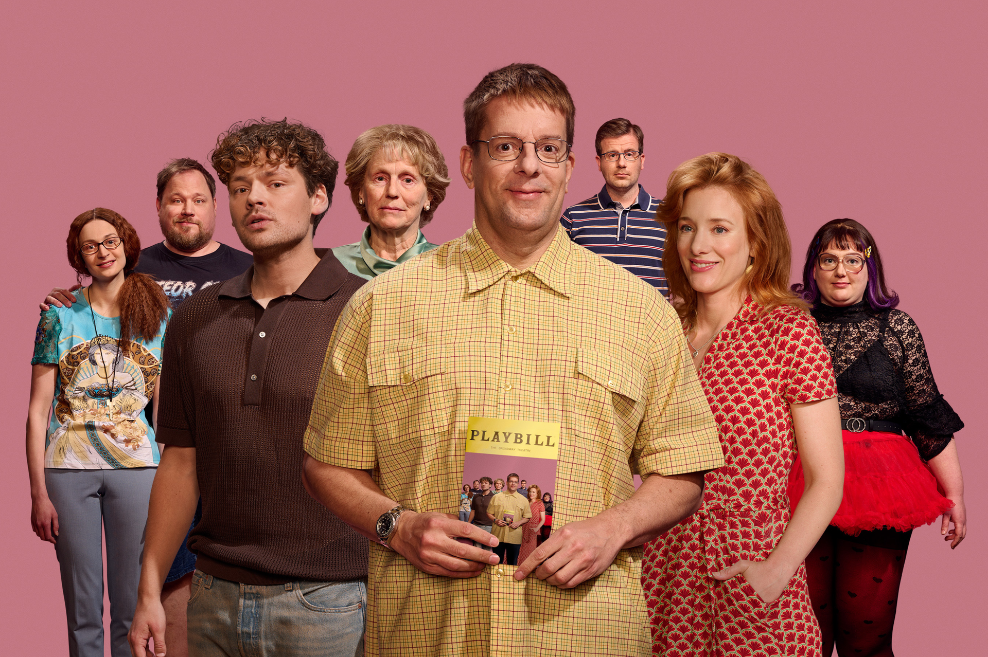 Promotiefoto met de cast van Stoornis of my life met oa Alex Klaasen erop.