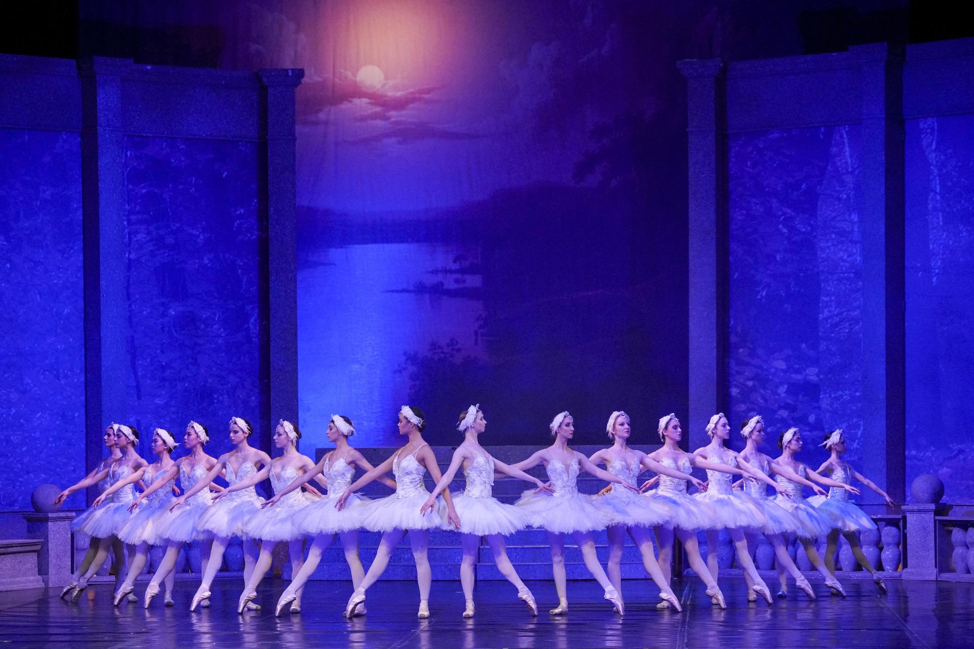 scènefoto's van het ballet Het Zwanenmeer