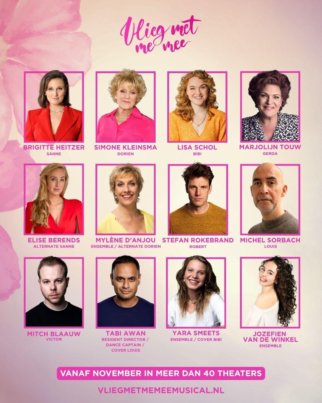 afbeelding met de volledige cast van Vlieg Met Me Mee