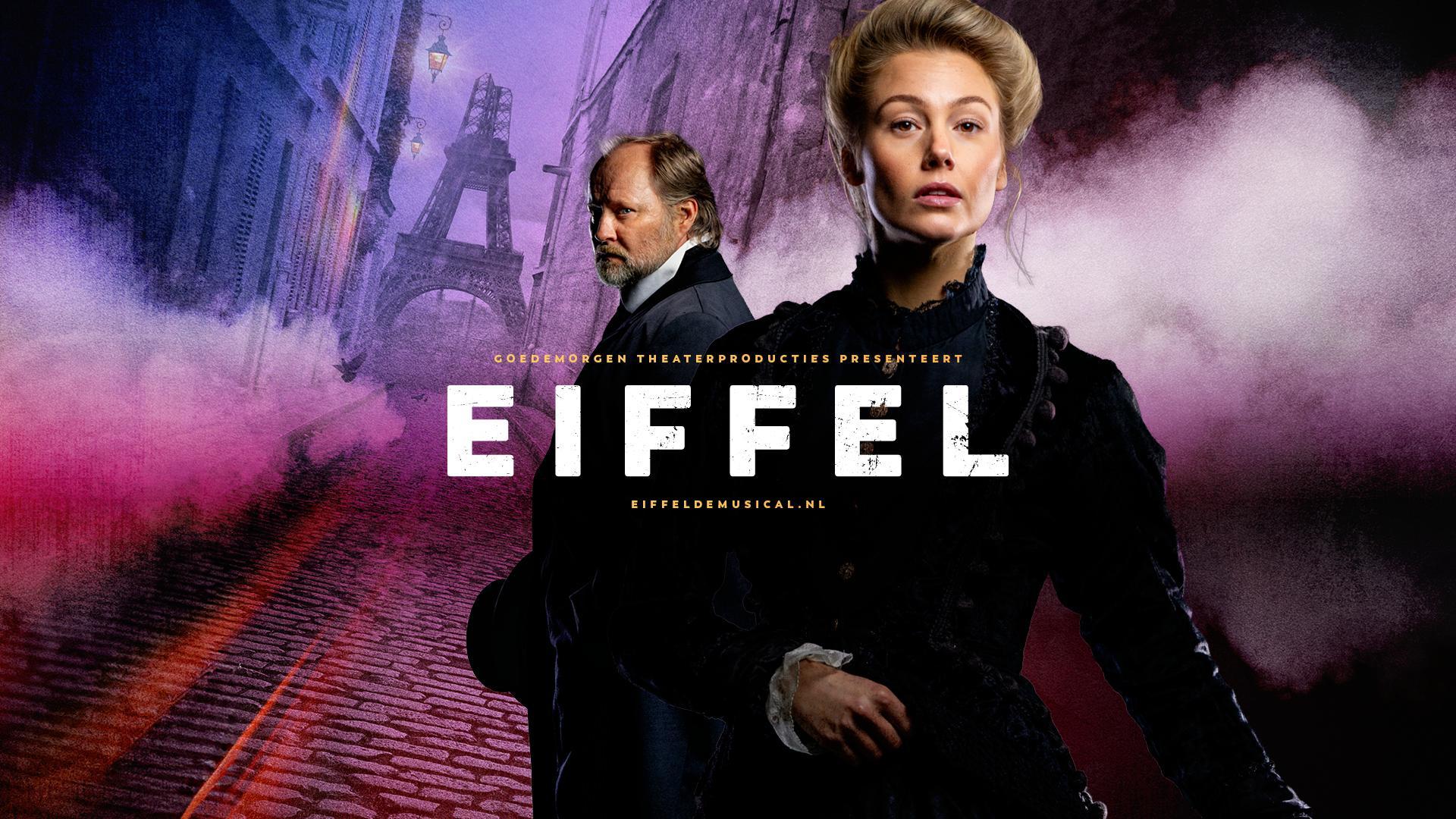 Eiffel de musical, Promotiefoto Eiffel de Musical met Eiffel en zijn dochter in straat voor de Eiffeltoren