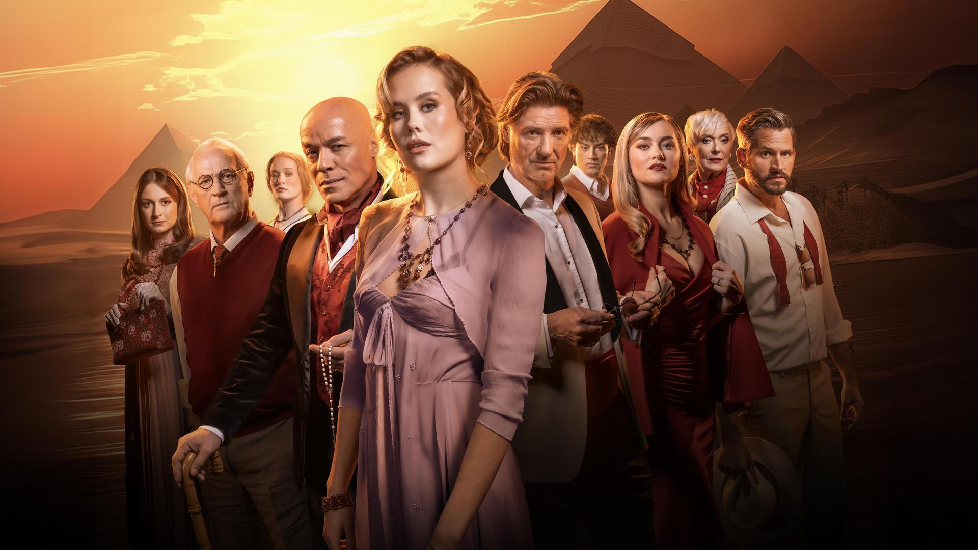 Agatha Christie's Murder on The Nile, De volledige cast van Murder on the Nile met piramides op de achtergrond