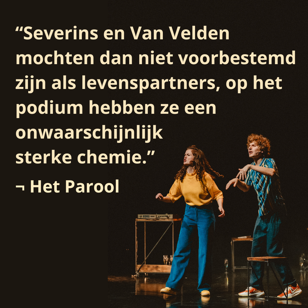recenciefoto Grof Geschud met tekst o.a. op het poidum hebben ze een onwaarschijnlijk sterke chemie.