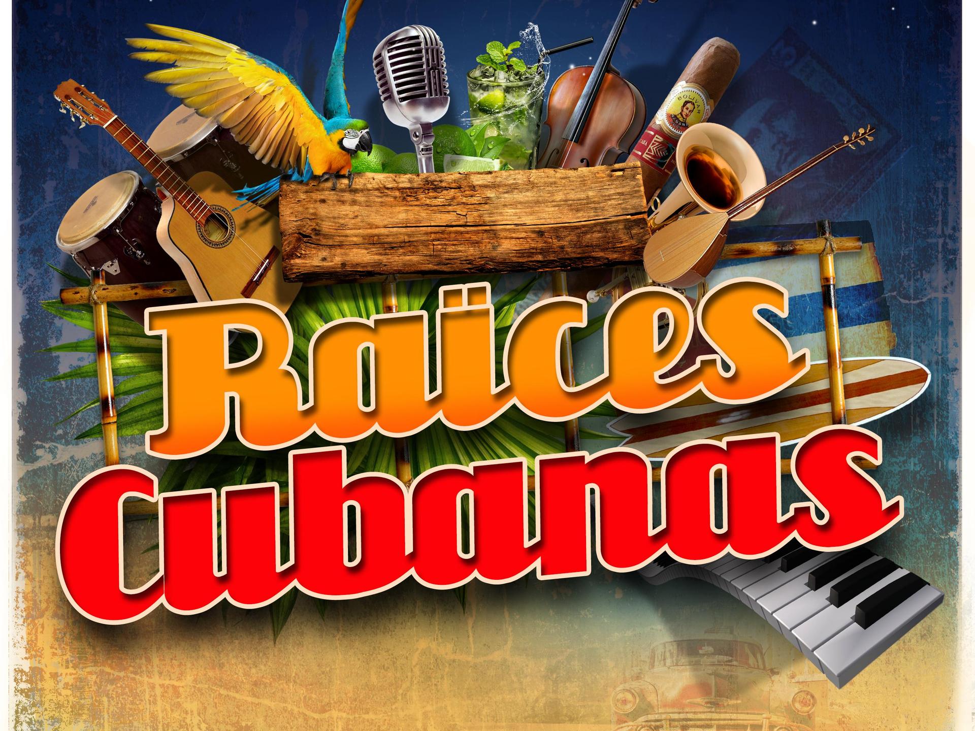 Raïces Cubanas, Afbeelding met logo van Raices Cubanas met danspaar erop en tropische vibes