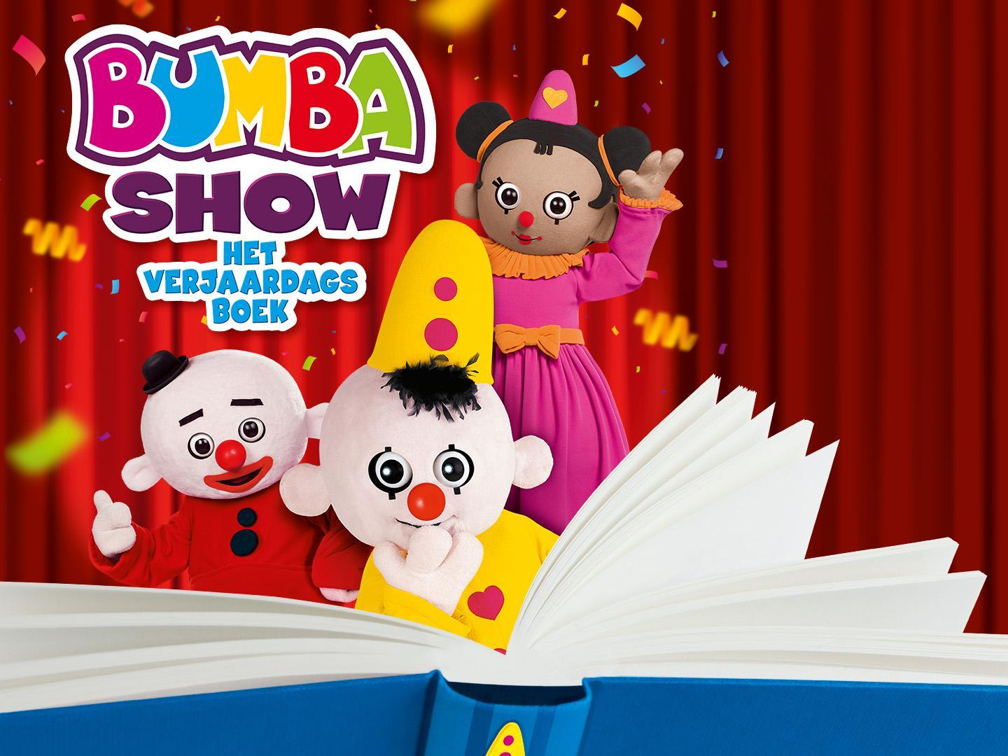 Bumba show, Afbeelding met Bumba en clown en vriendinnetje voor het verjaardagsboek