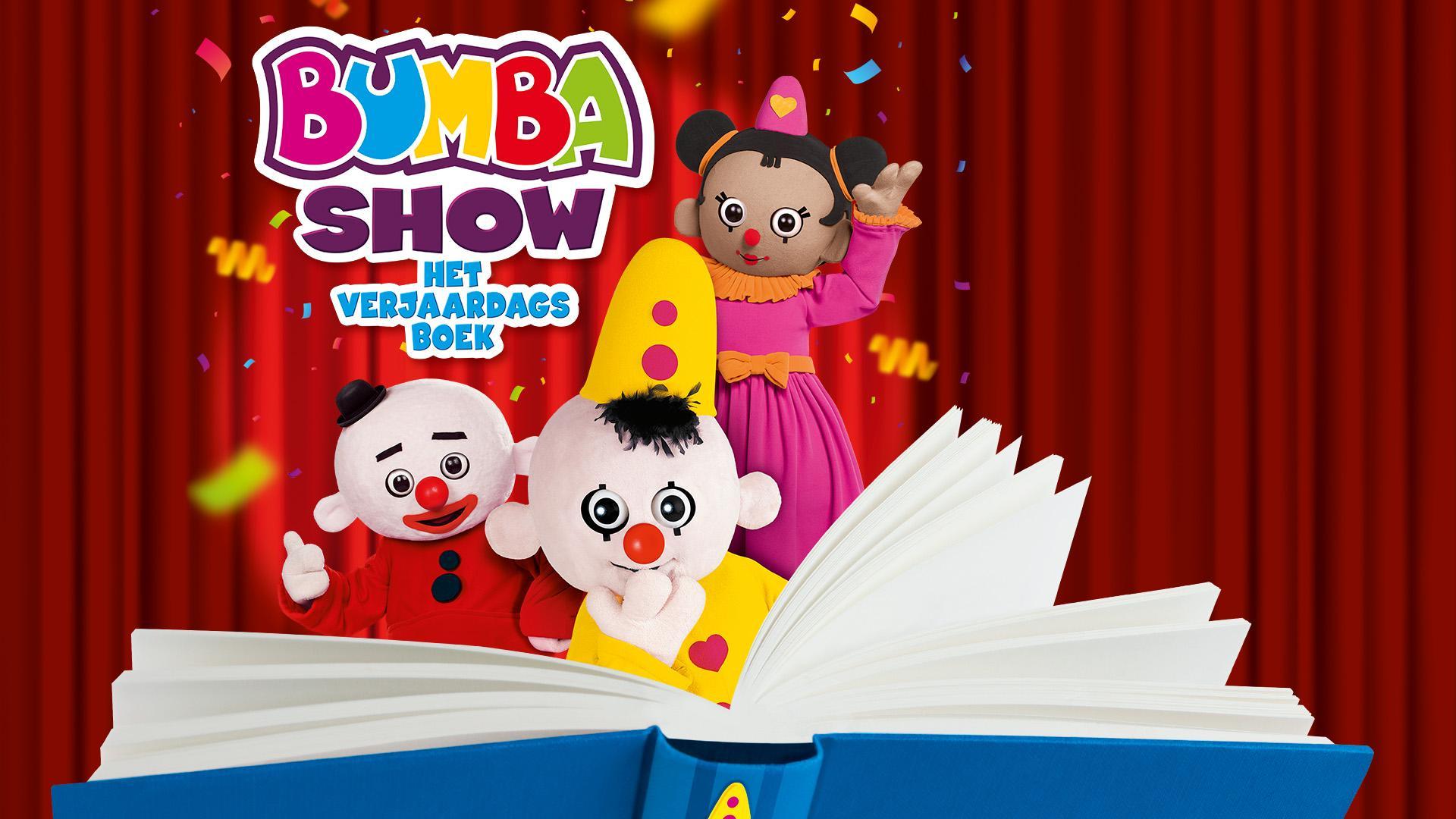 Bumba show, Afbeelding met Bumba en clown en vriendinnetje voor het verjaardagsboek