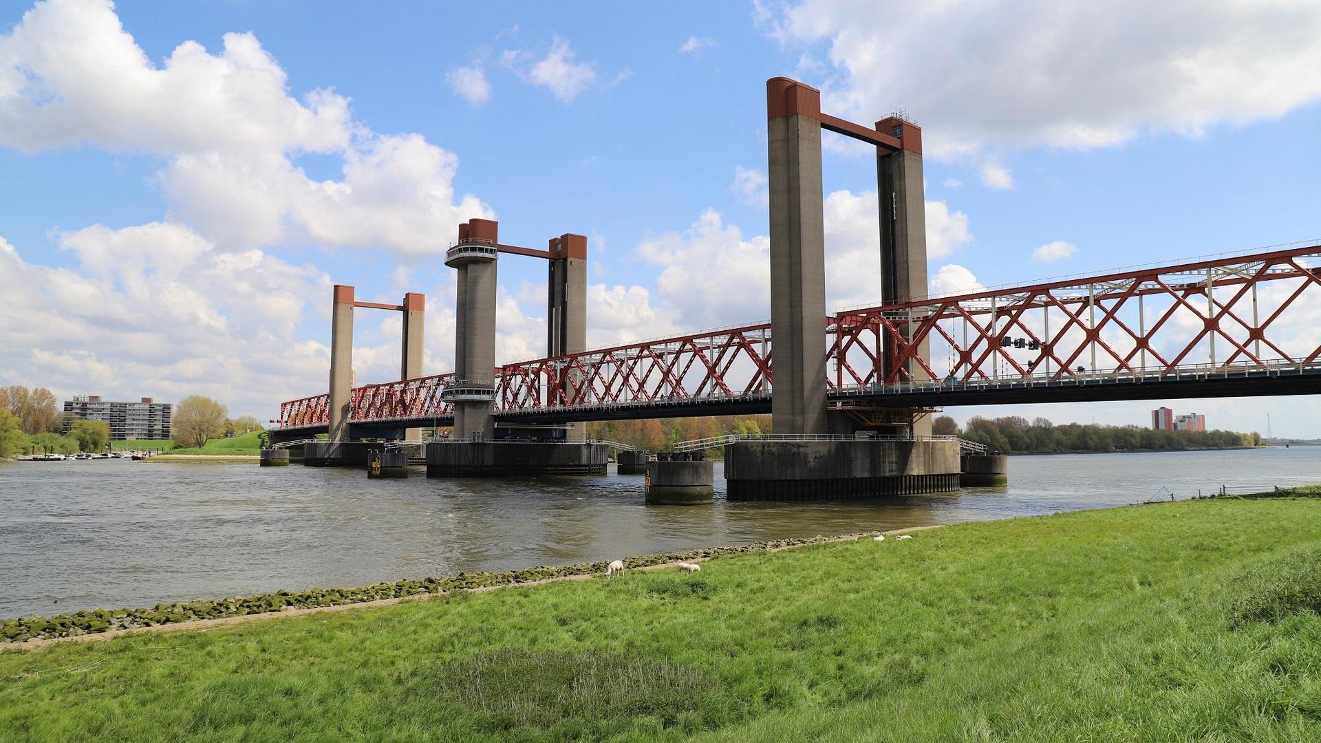 Foto van de Spijkenisserbrug gezien vanaf de sportvelden in Spijkenisse