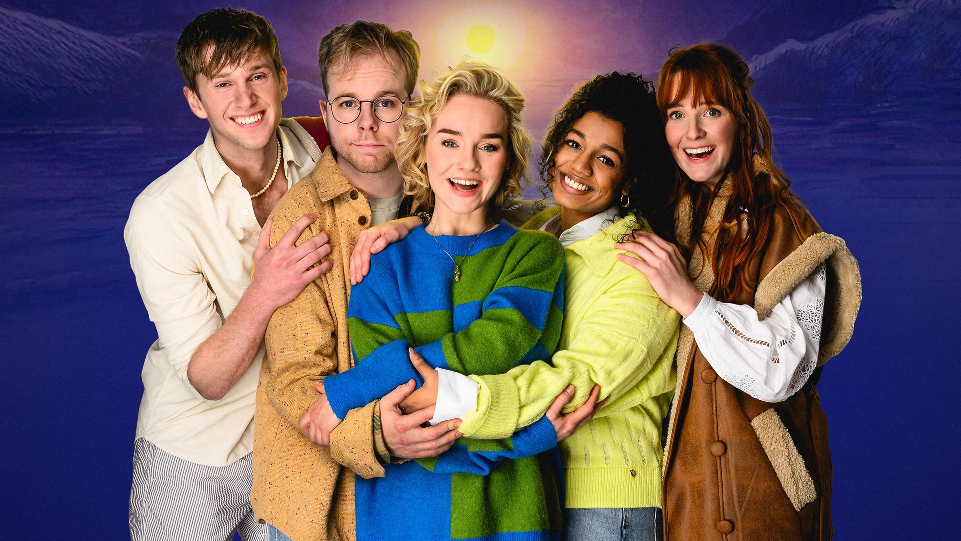 Hoe overleef ik alles wat ik niemand vertel? - De Musical, Promotiefoto: Cast (5 personen) van Hoe overleef ik - De Musical