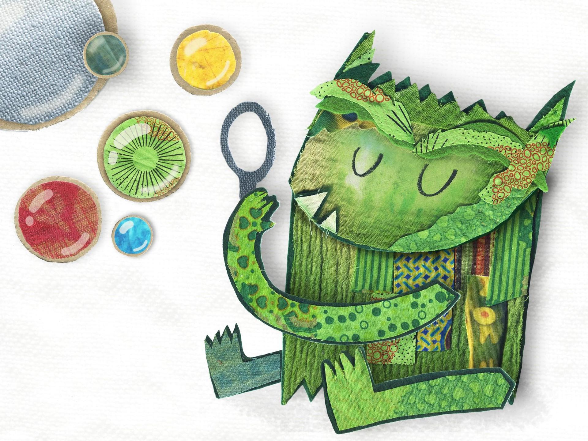 Het Kleurenmonster (2+), tekening van het groene kleurenmonster die bellen blaast
