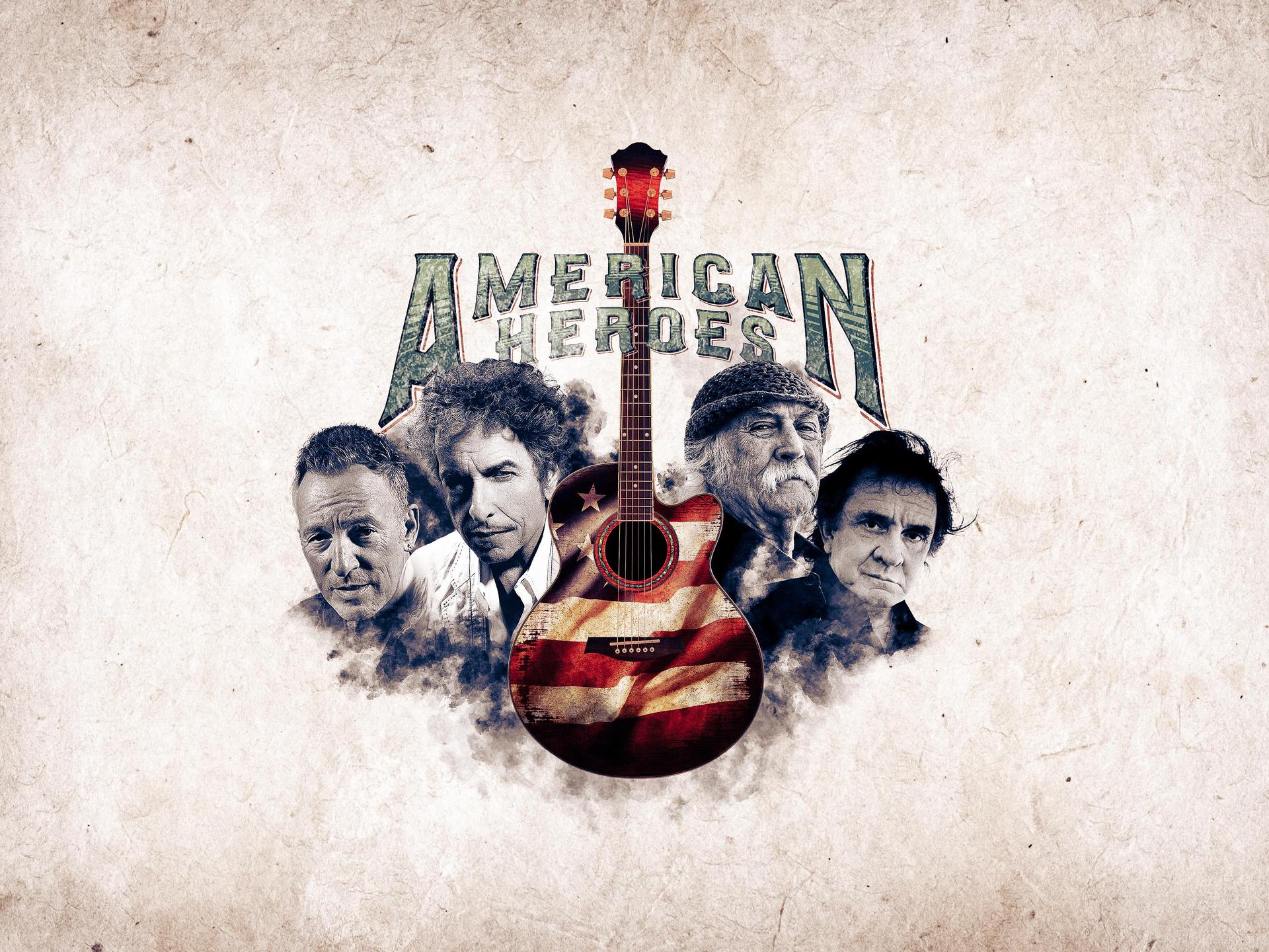 American Heroes, Promotiefoto: logo American Heroes met de 4 gitaristen rondom een gitaar